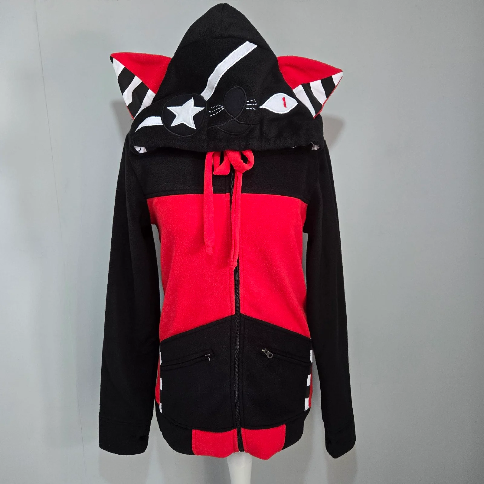 Bye Bye Kitty Scene Cat Ear Hoodie Black Red Size XL UK 14