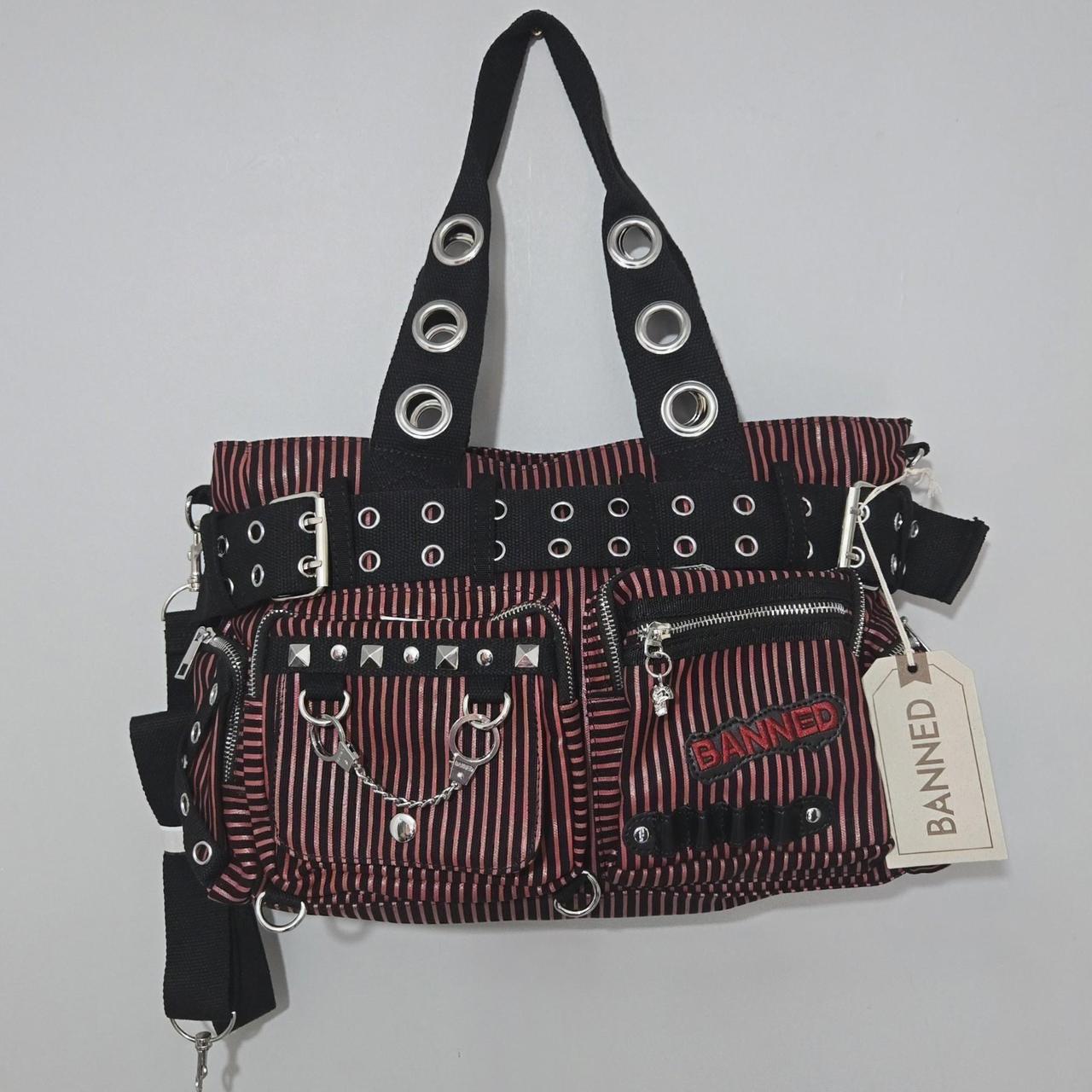 Banned Sweet Revenge Bag Red Black Stripe Goth Punk Shoulder Handbag