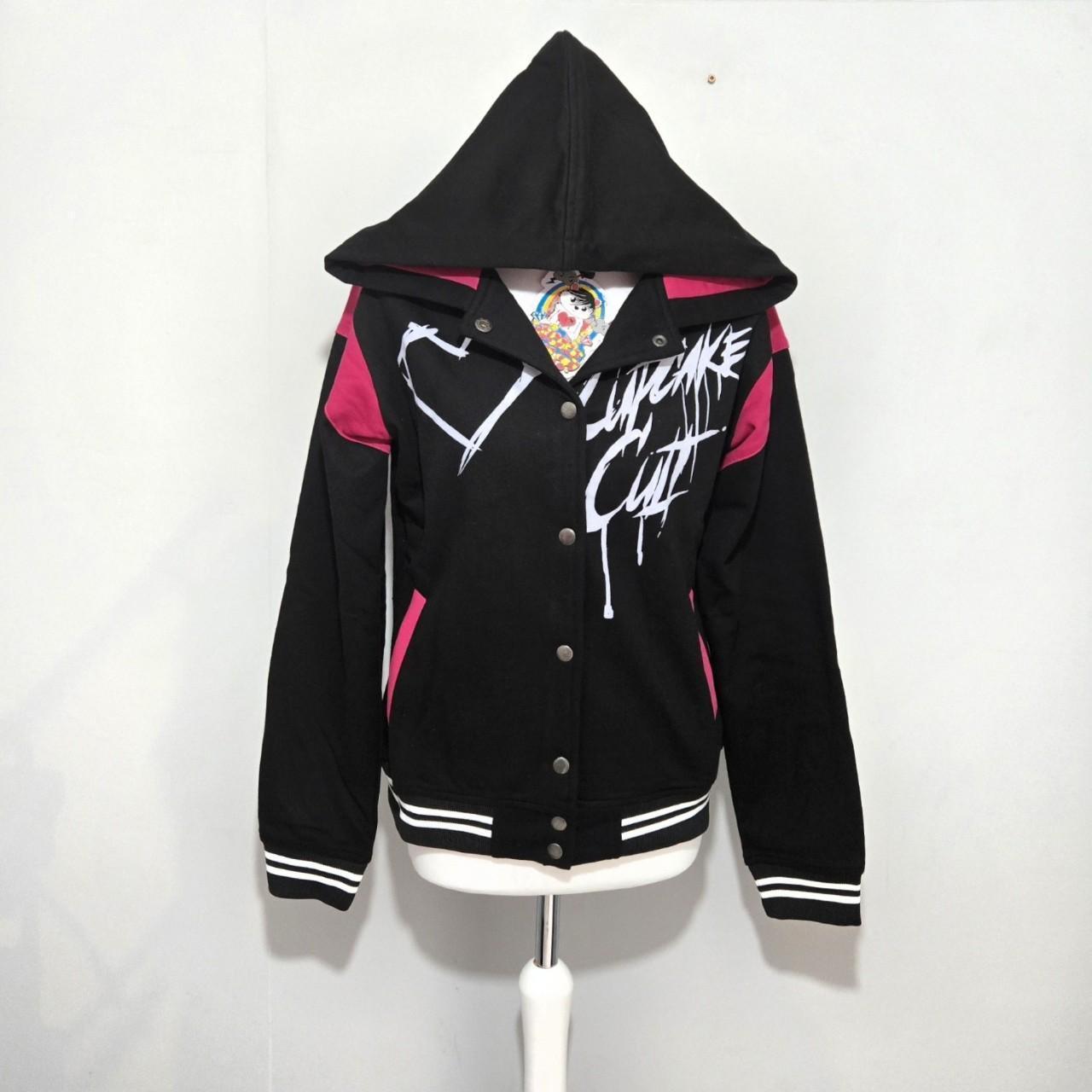 Cupcake Cult Sad But Cute Varsity Jacket Black Pink Size M UK 10