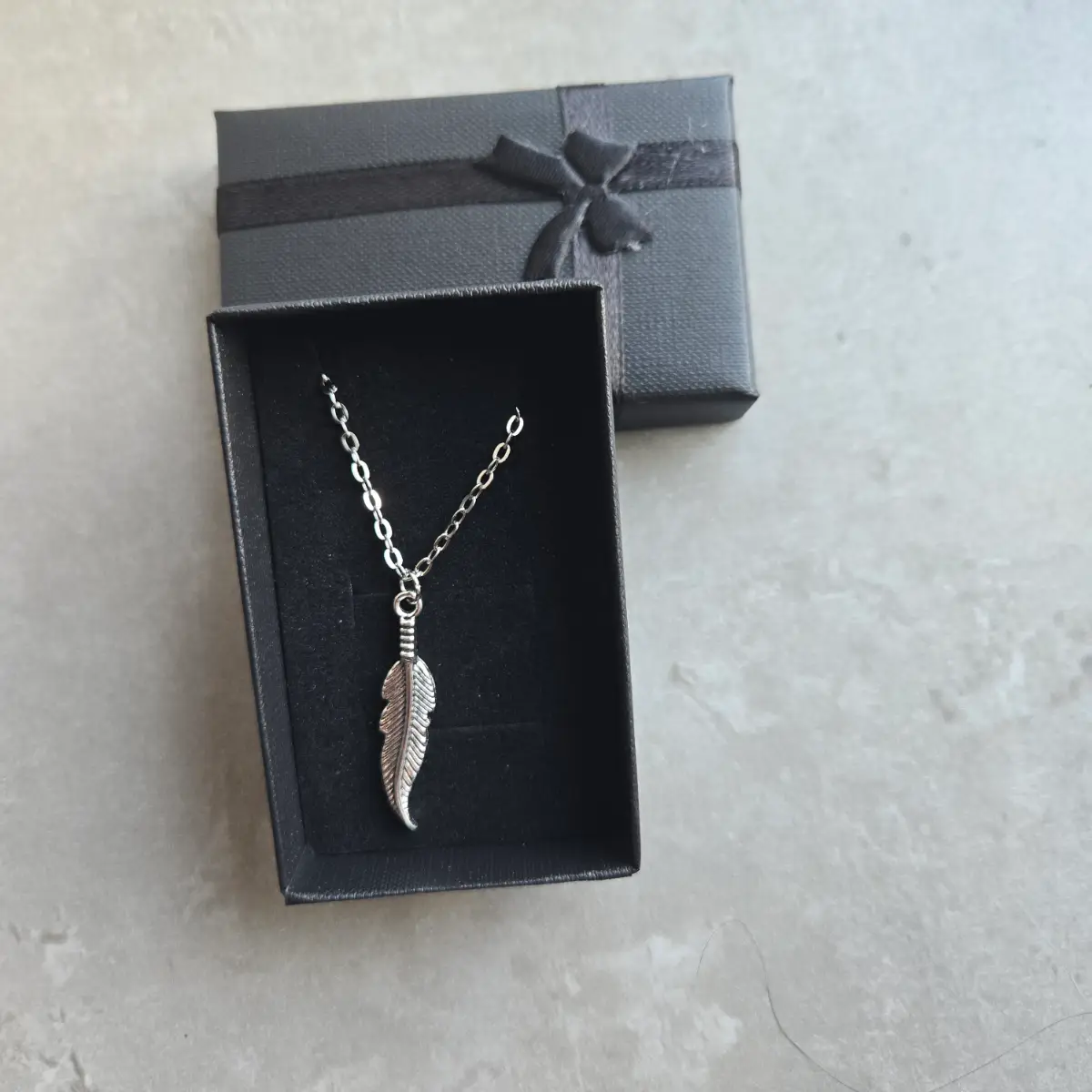 Silver Feather Necklace Boho Pendant Stainless Steel Chain