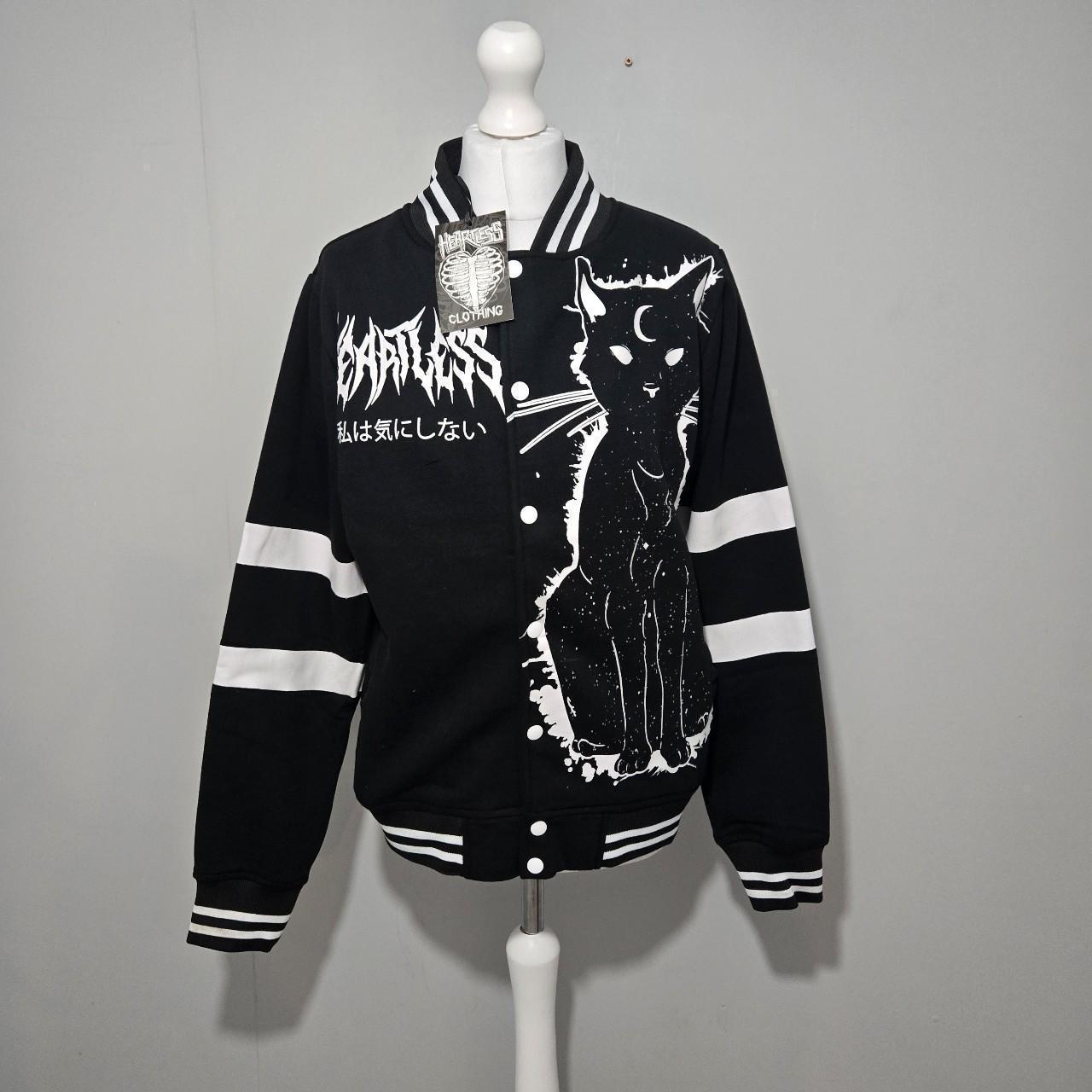 Heartless Moon Kitty Varsity Jacket Black White XL UK 14