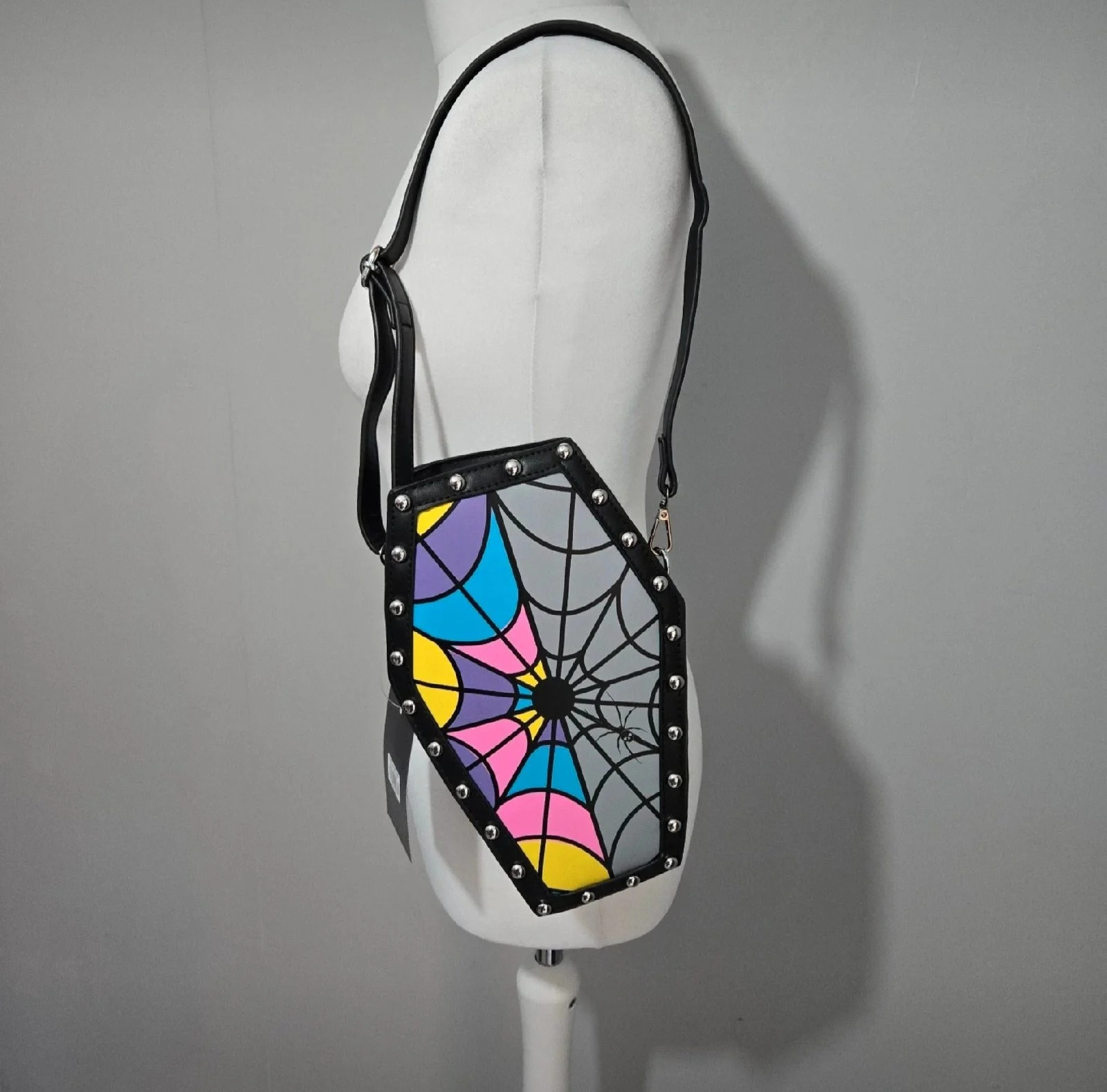 Heartless Shard Coffin Bag Black Multicolour Spider Web Gothic Crossbody Shoulder Bag