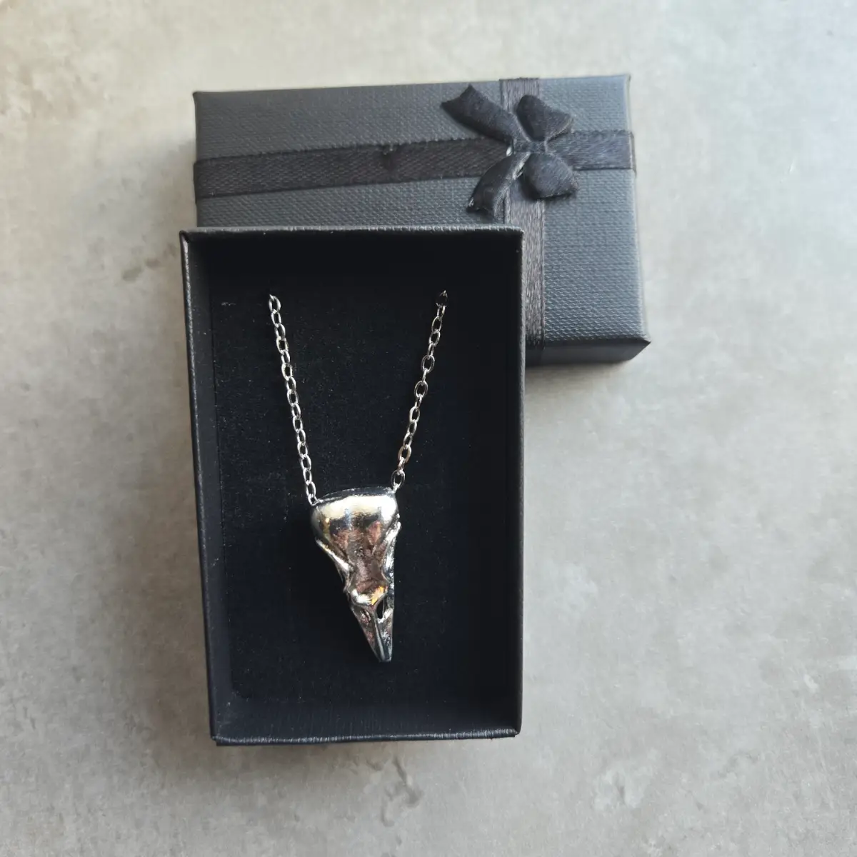 Bird Skull Necklace Silver Tone Gothic Pendant Stainless Steel Chain