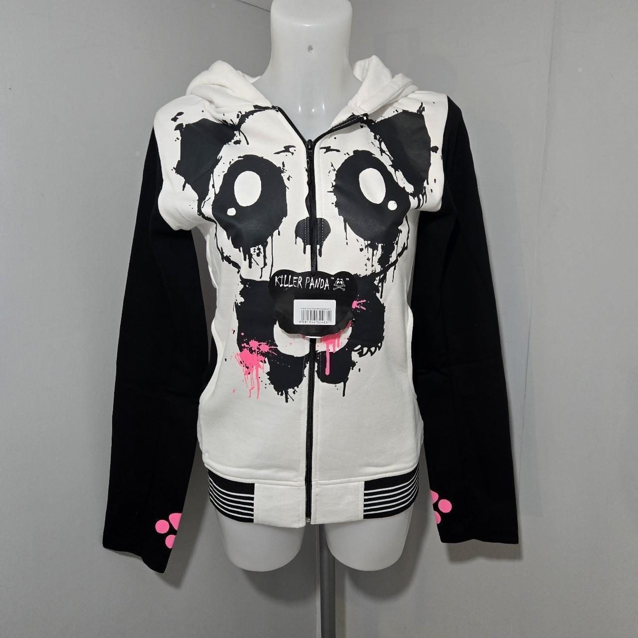 Killer Panda Mase Hood White/Black Panda Zip Hoodie Size L UK 12 Goth Emo Y2K