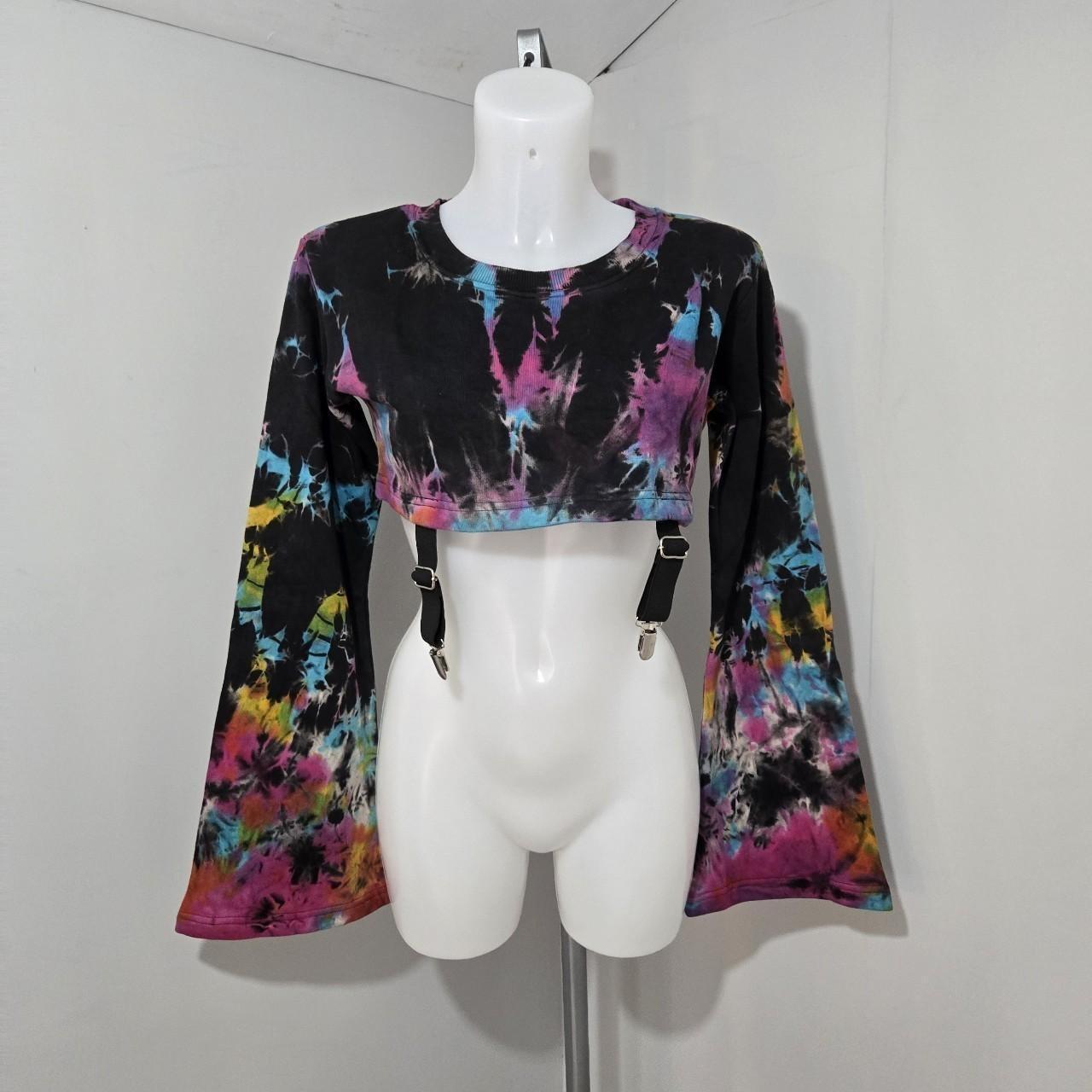 Heartless Fable Top Black Multi Tie Dye Crop Size XL UK 14
