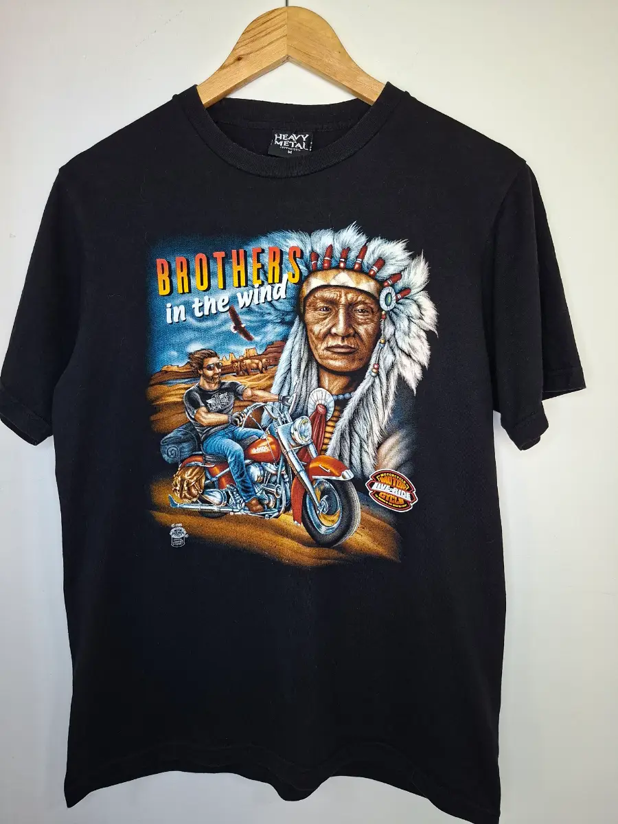 Live to ride motorcycle vintage 1995 T Shirt medium brothers in the wind biker native 494