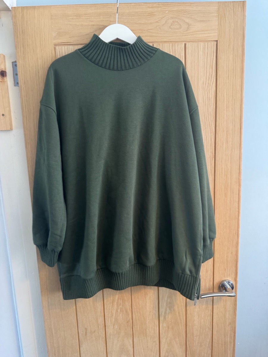 Anthology Khaki Oversized Side Zip Sweatshirt Jumper Size 20 New With Tags