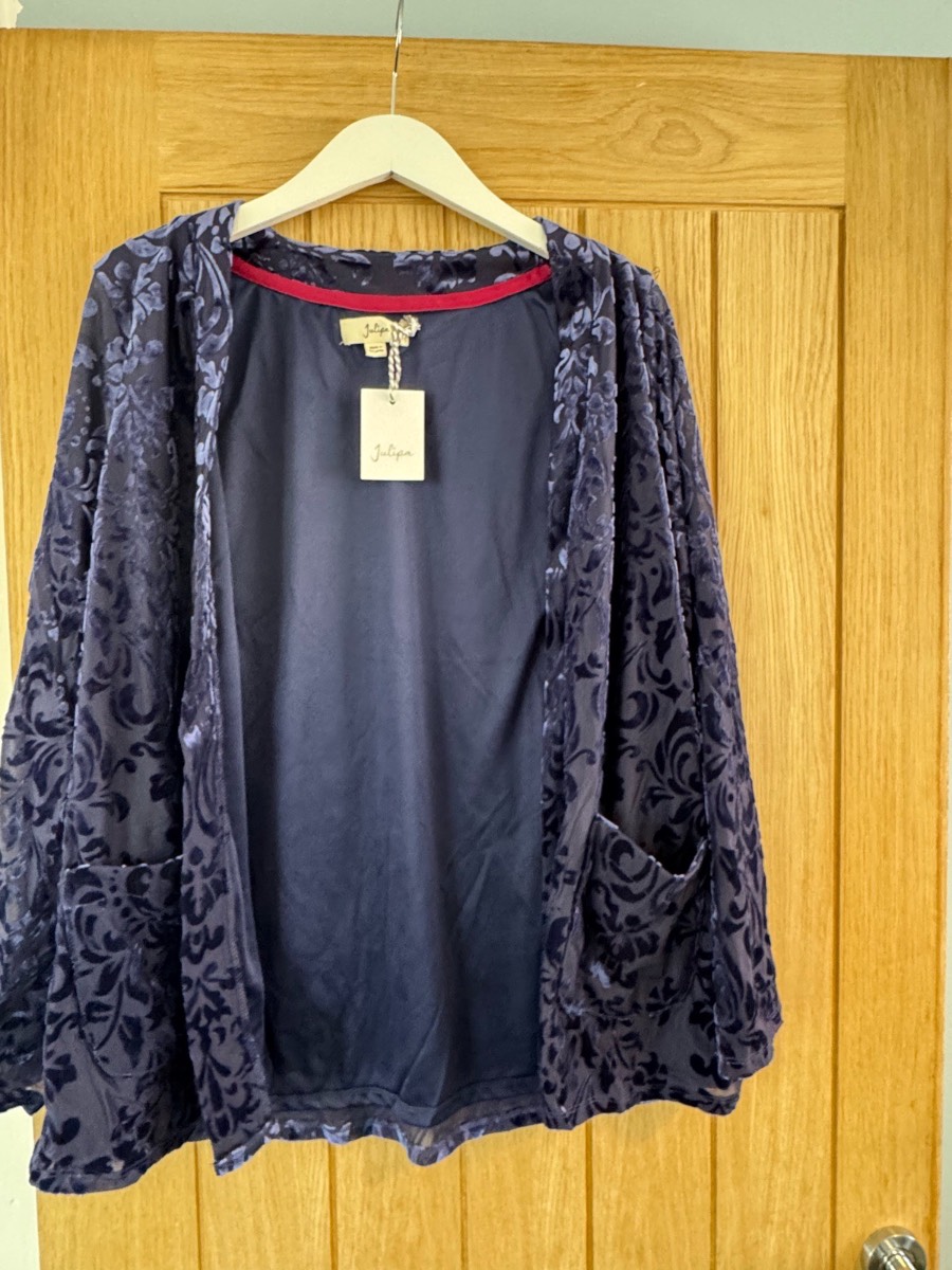 Julipa Navy Burnout Open Front Shrug Cardigan UK 16 Lightweight Pockets