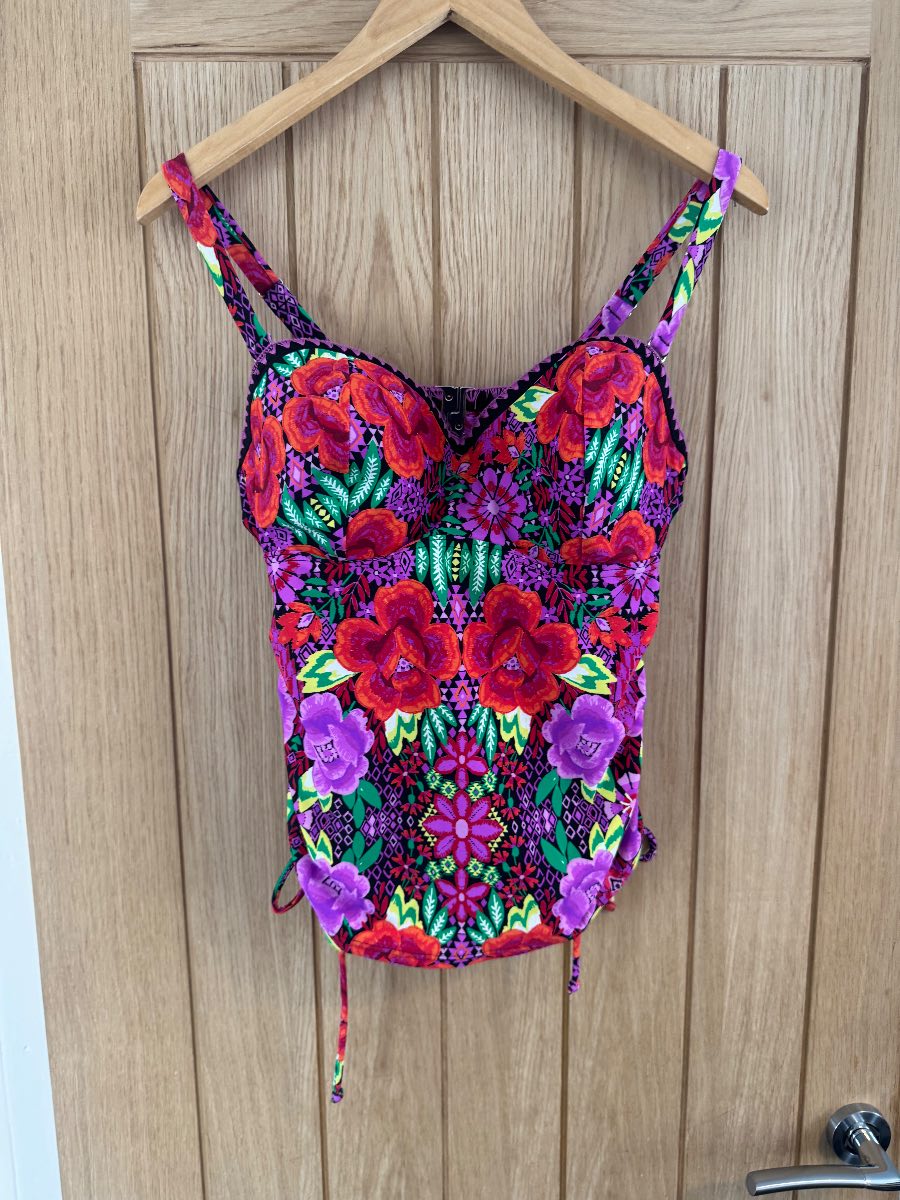 Figleaves Floral Tankini Top UK 36C Multicolour Tummy Control Adjustable Straps NWT