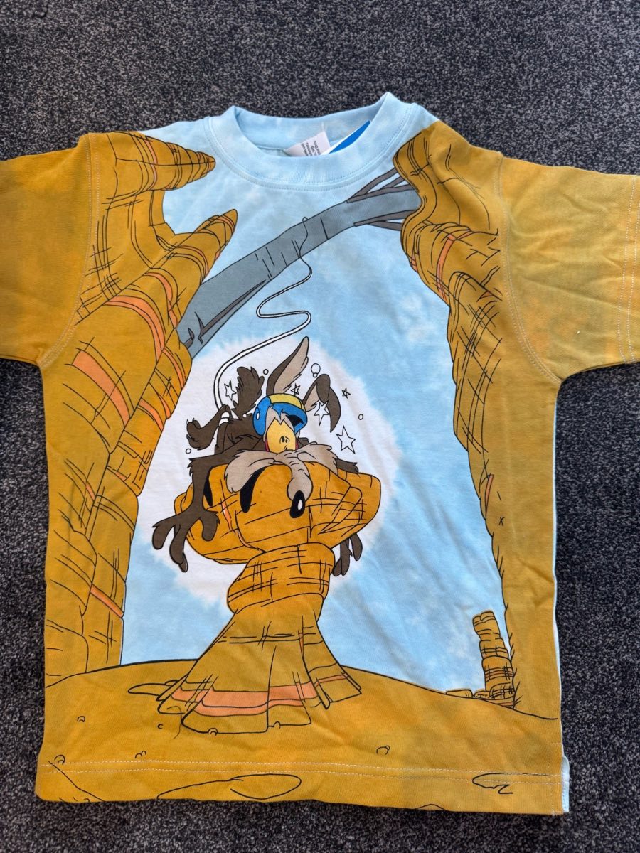 Looney Tunes Wile E. Coyote & Road Runner Kids T-Shirt Age 9-10 Years Blue NWT 100% Cotton