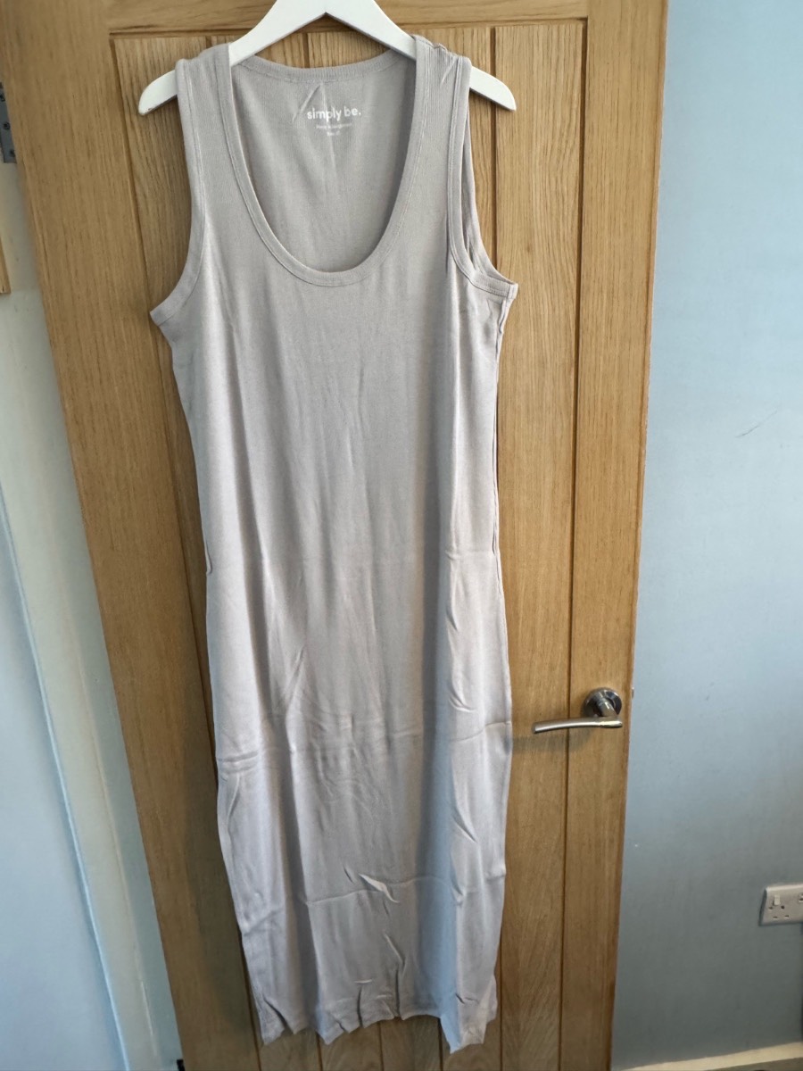 Simply Be Grey Ribbed Maxi Tank Dress Size 20 100% Cotton Casual Summer
