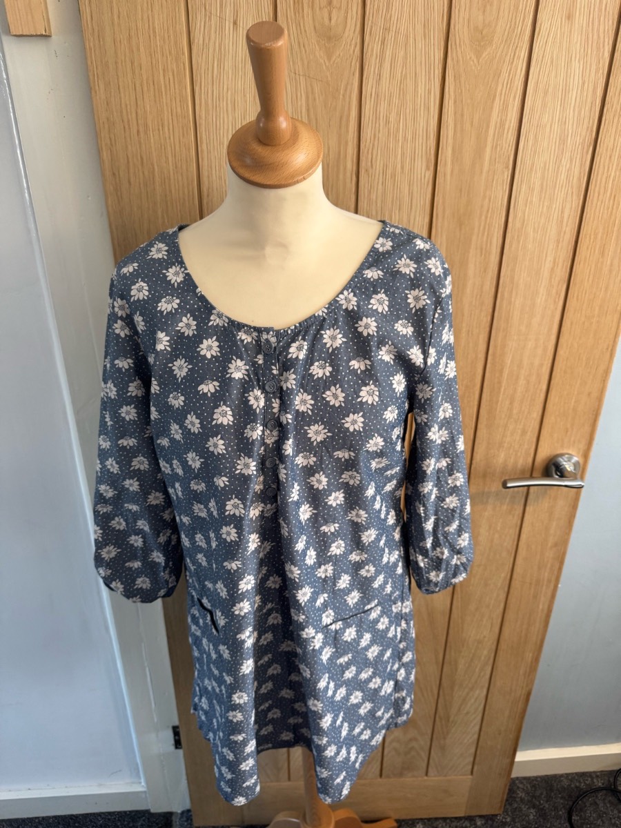 Seasalt Cornwall Blue Floral 100% Cotton Tunic Dress UK 12 Pockets