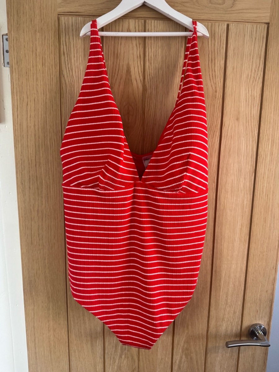 Simply Be Red White Stripe Plunge Swimsuit UK 28 New With Tags Tummy Control