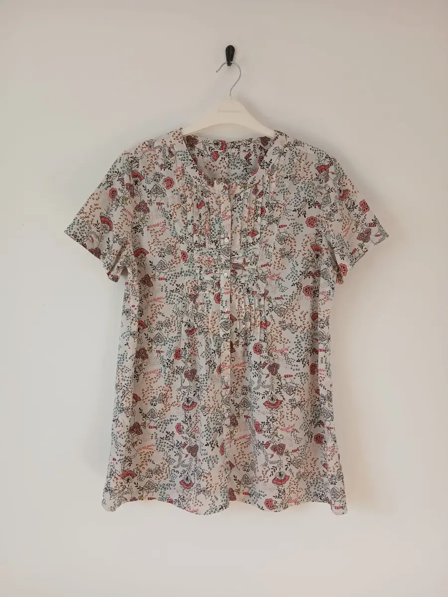 Floral Cotton Tunic Top UK 16 Longline Smock Blouse Pintuck Boho Cottagecore Prairie Holiday Resort