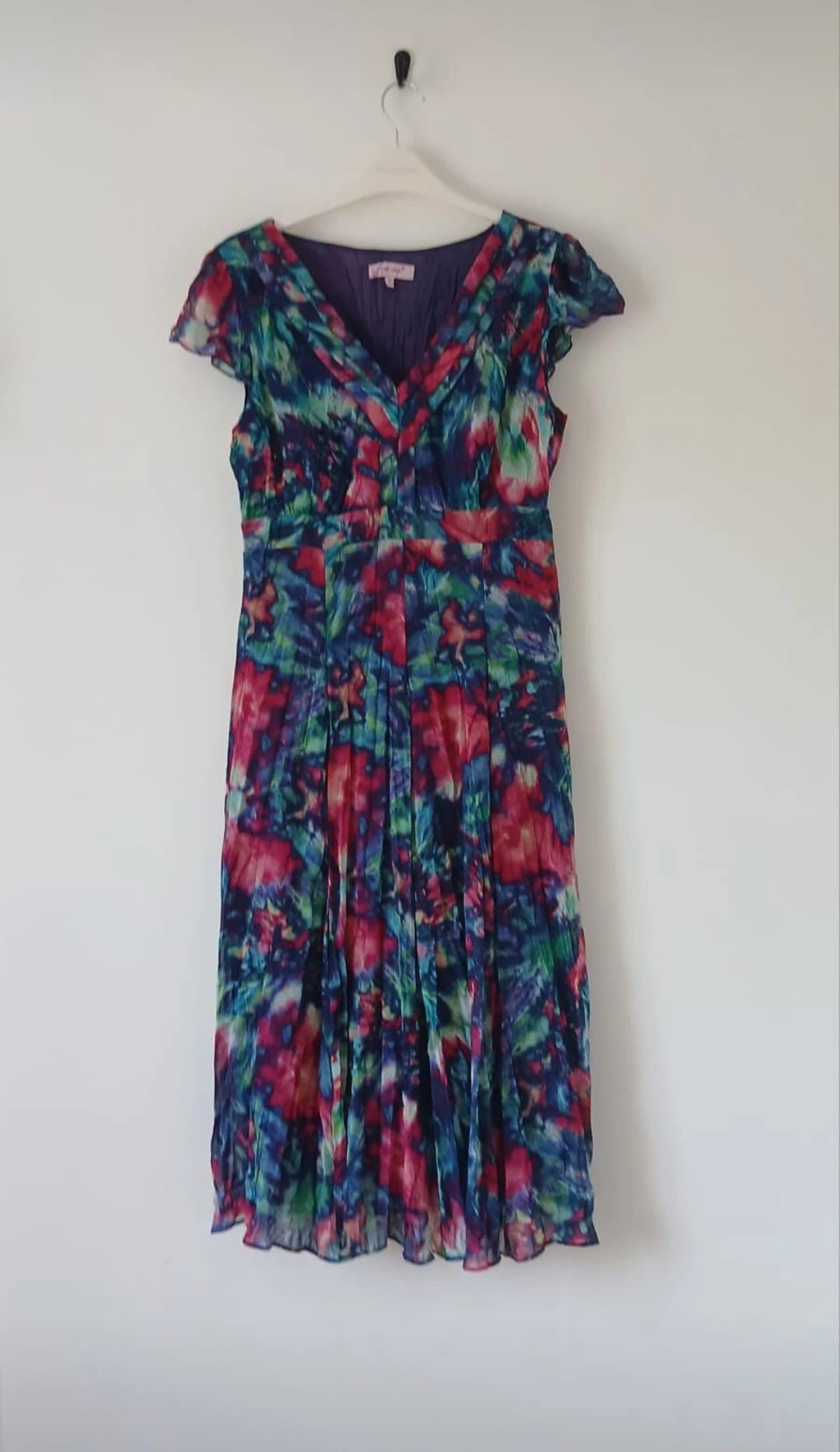 M&S Per Una Floral V-Neck Midi Dress UK 12 Multicolour Cap Sleeve Boho Cottagecore Prairie Layering