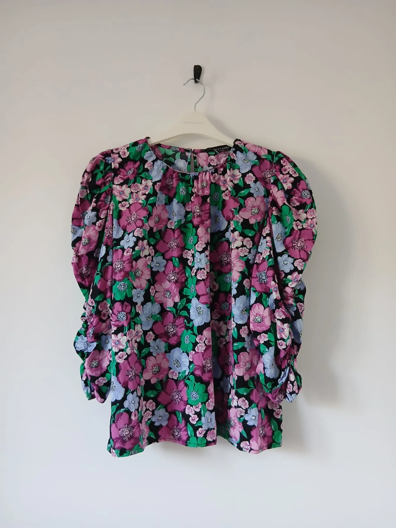 Dorothy Perkins Floral Puff Sleeve Cotton Top Blouse UK 14 Multicoloured Retro Y2K Boho Smart Casual