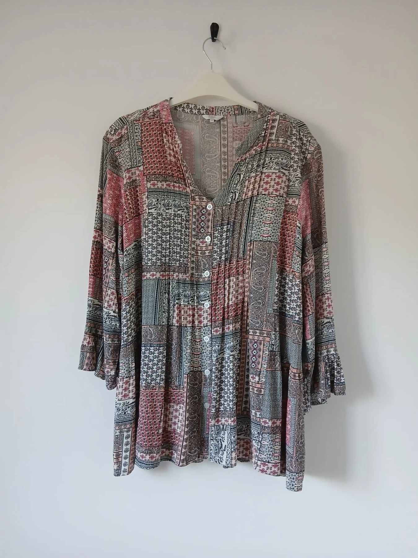 Cotton Traders Tearose Patchwork-Style Crinkle Peplum Tunic Blouse UK 20 Multicoloured Viscose Boho