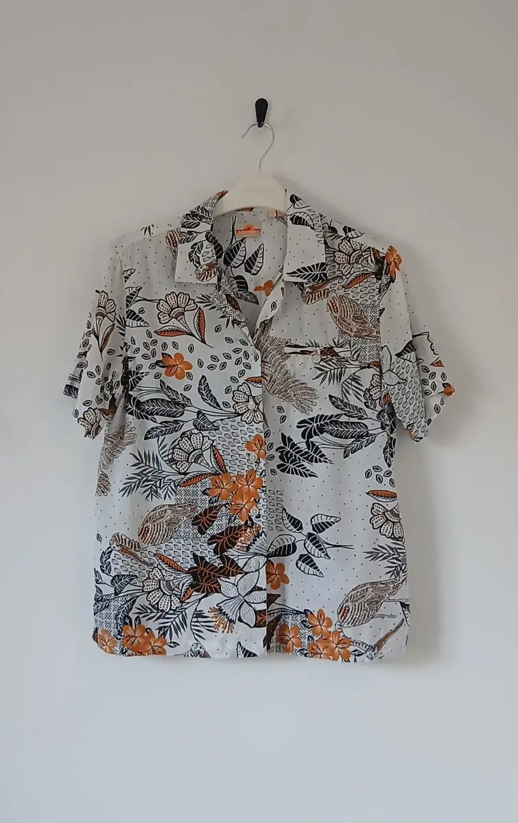 Resort Shirt UK 10 Tropical Floral Bird Print Multicoloured Holiday Festival Surfer Style Casual