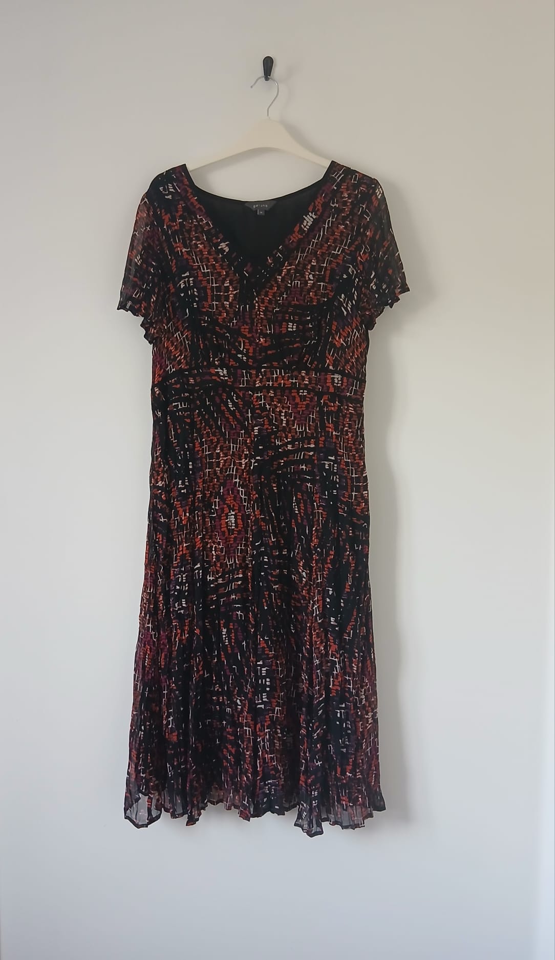 Per Una V-Neck Midi Dress UK 14 Flutter Sleeve Black Mix Chiffon Boho Cottagecore Whimsigoth