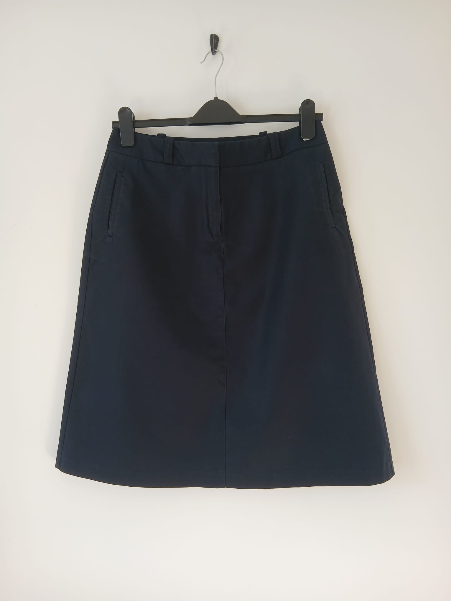 M&S Autograph Navy Stretch Cotton A-Line Skirt UK 14 Knee Length Smart Casual Office Workwear