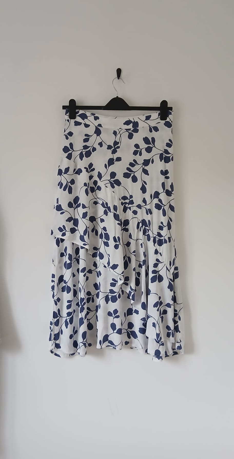 M&S Floral Midi Skirt White Mix Asymmetric Ruffle UK 12 Boho Festival Holiday Prairie Cottagecore