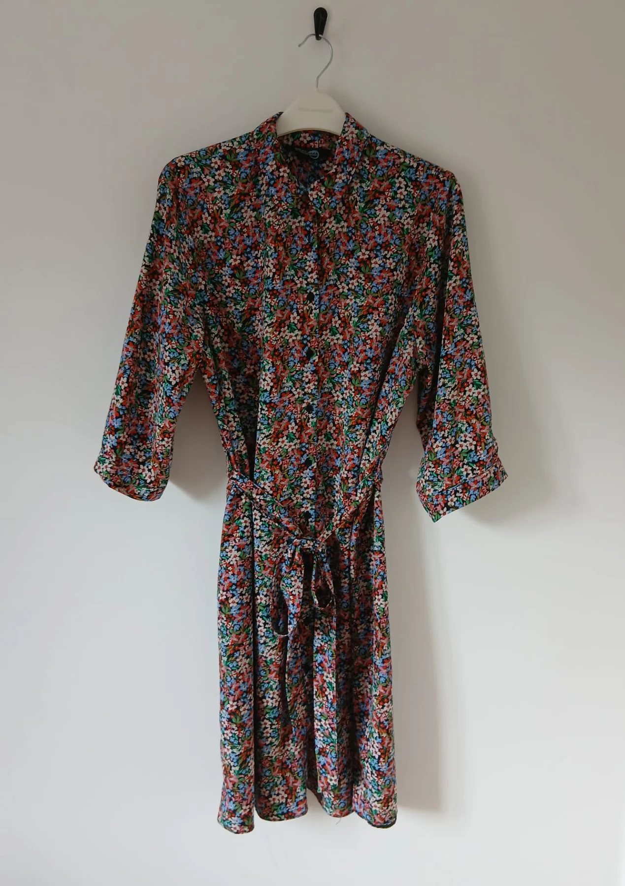 Blue Chameleon Belted Shirt Dress UK 16 Midi Ditsy Floral Multicoloured Cottagecore Boho Layering