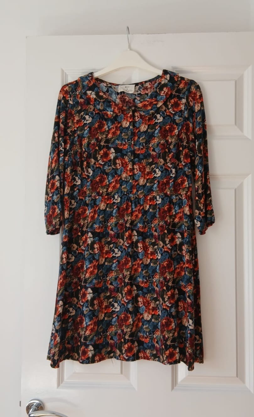 Pins and Needles Floral Mini Dress UK 8-10 Viscose Collar ¾ Sleeves Autumn Boho Cottagecore Prairie