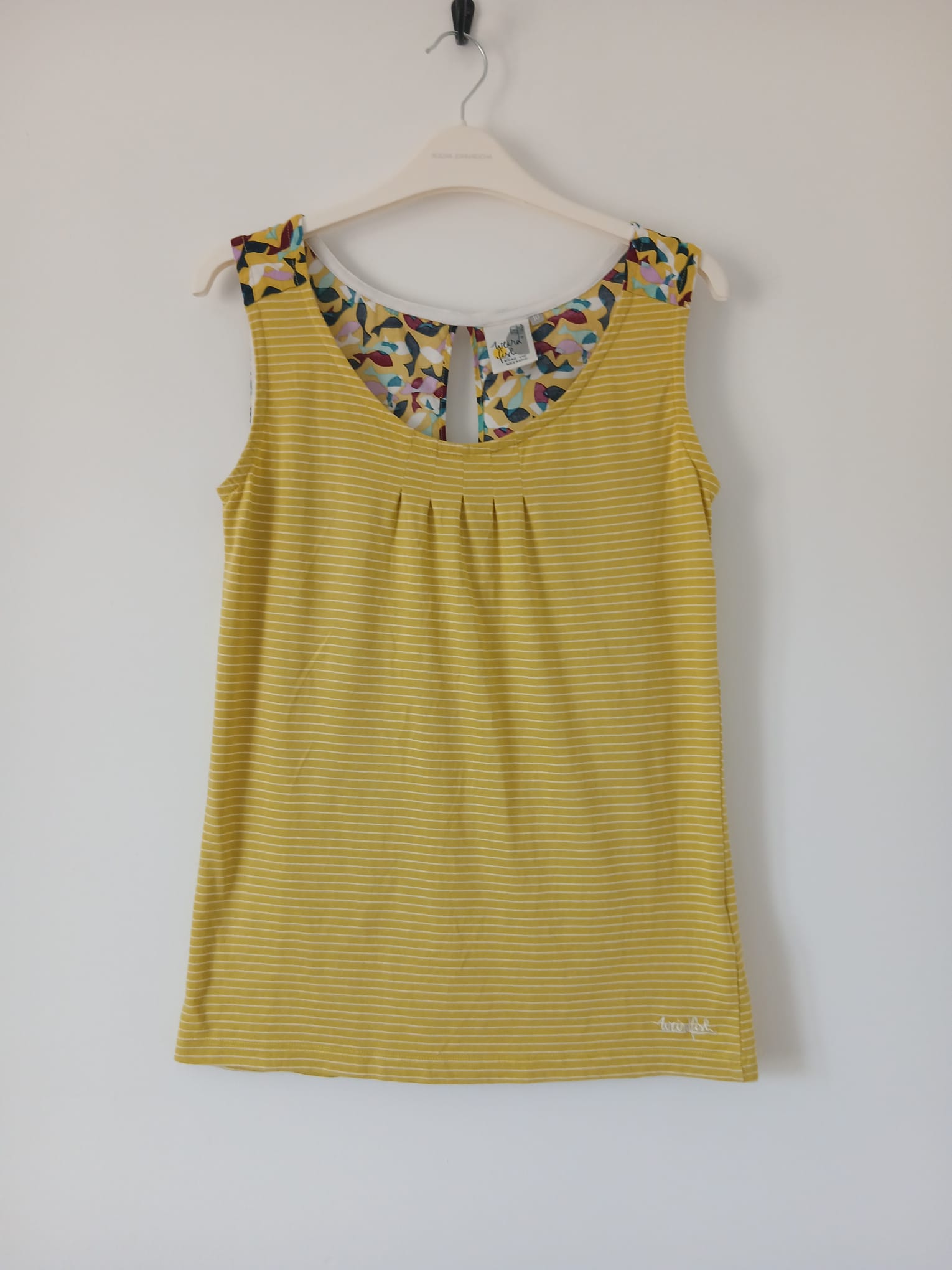 Striped Sleeveless Cotton Top UK 10 Fish Print Summer Surfer Style Nautical Boho Cottagecore Holiday