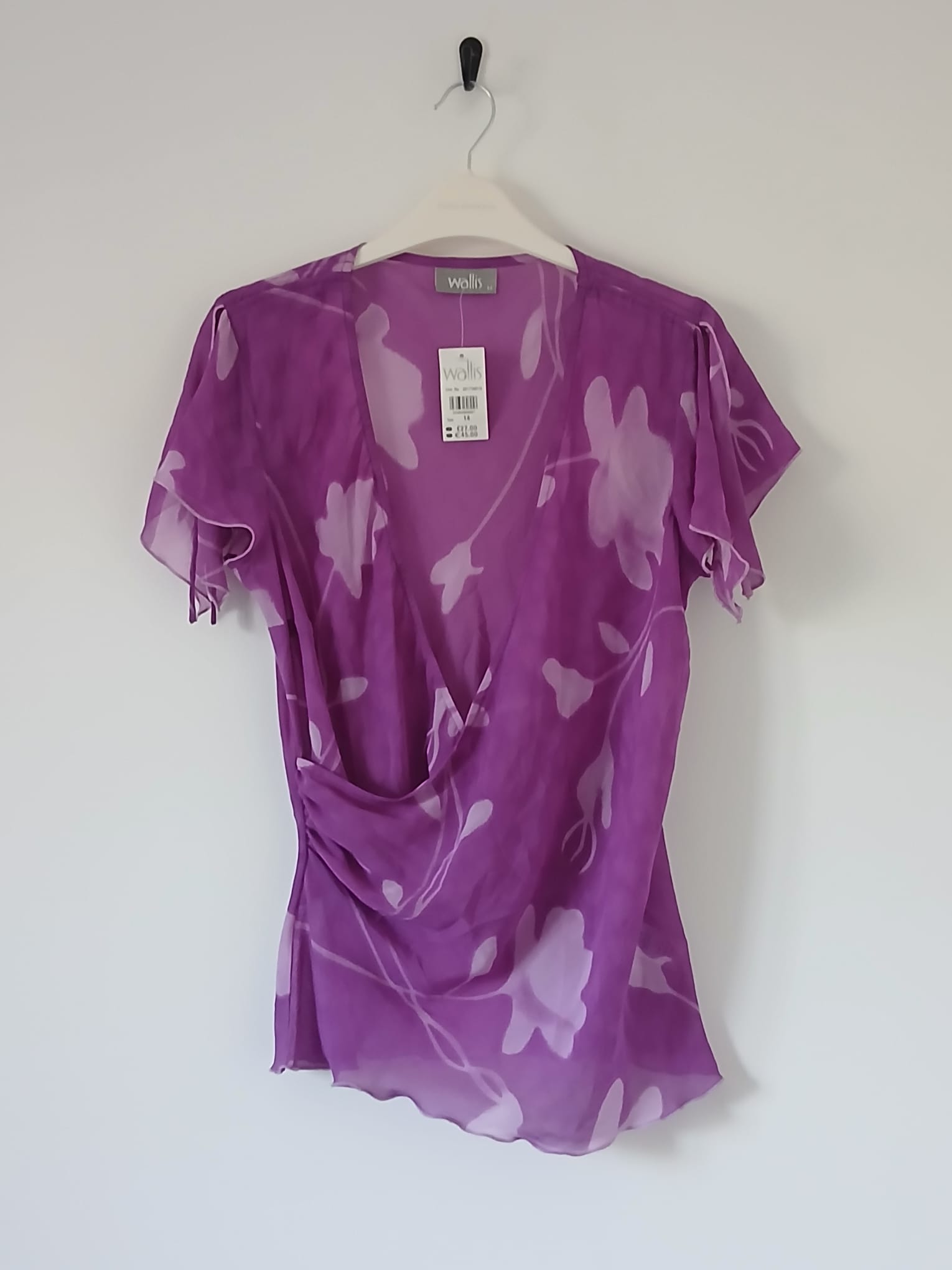 Wallis Purple Pink Floral Mesh Wrap Top UK 14 Sheer BNWT Y2K Whimsigoth Fairycore Boho Festival