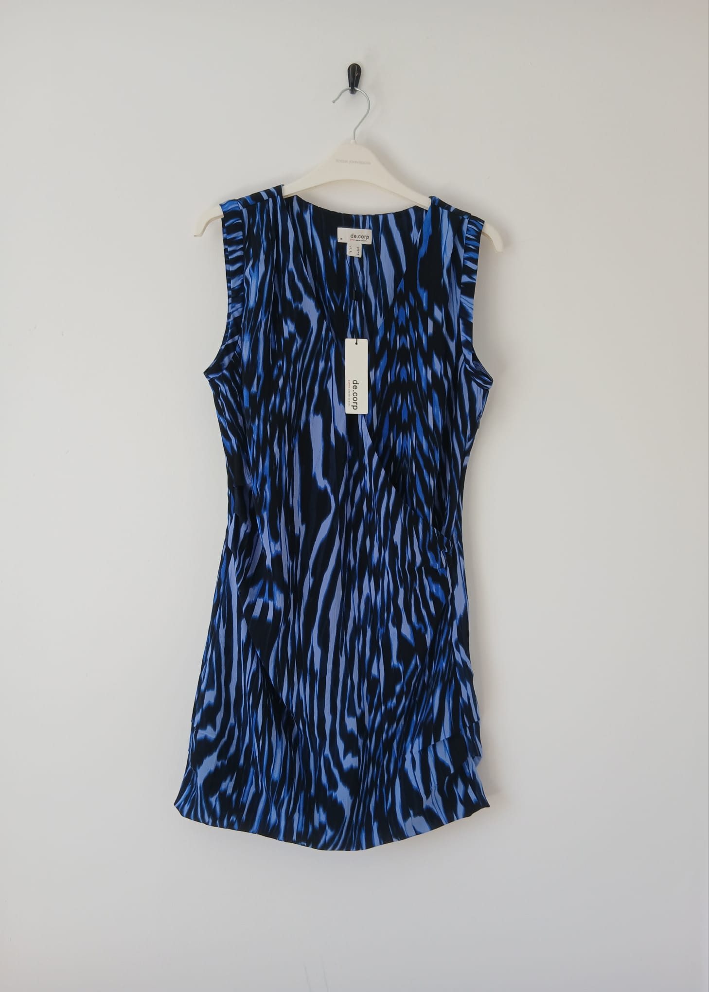 Esprit de.corp Animal Zebra Print Wrap Style Dress UK 8 Navy Blue V-Neck Mini Holiday Party Wedding