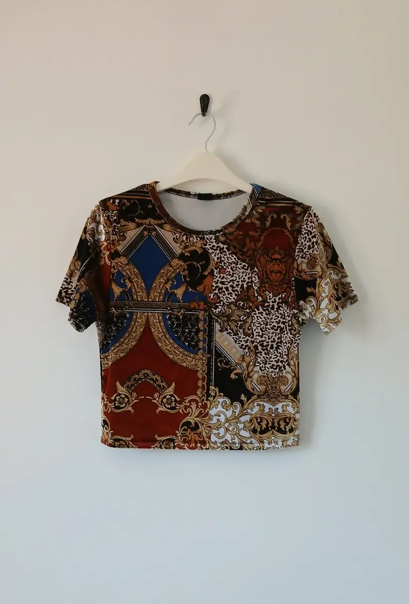 Velvet Baroque Scarf Print Crop Top Leopard Animal UK M Y2K Whimsigoth Dark Academia