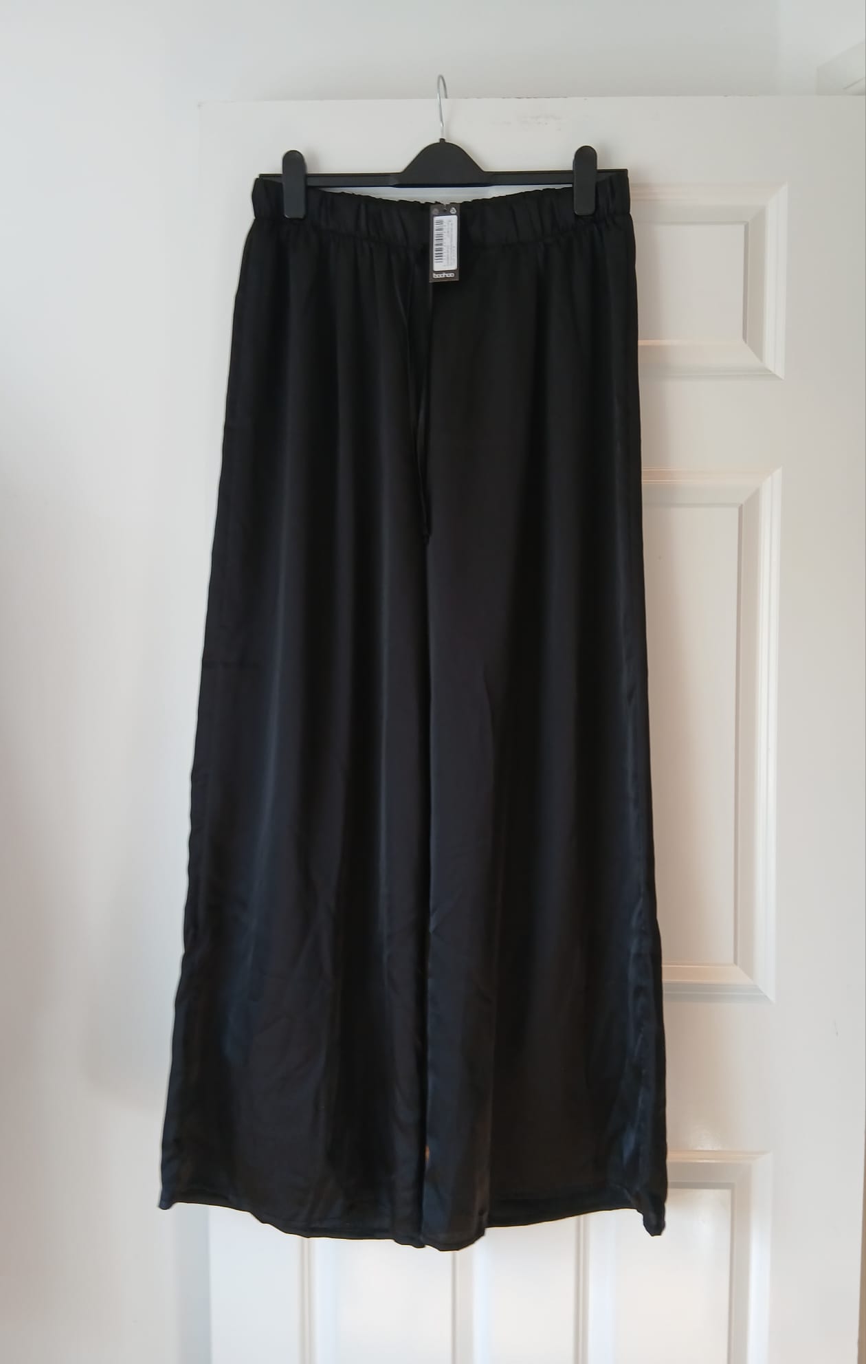 Satin Wide Leg / Palazzo Trousers Black UK 18 Drawstring High Waist Plus Size BNWT Party Evening