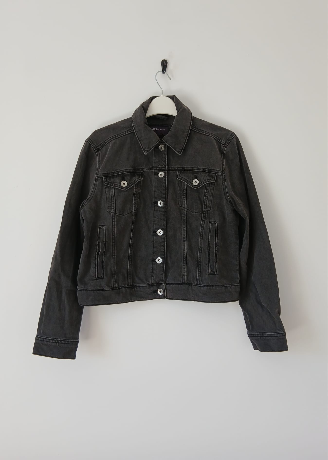 M&S Cotton Rich Denim Jacket UK 10-12 Regular Fit Medium Black Wash Casual Boho Cottagecore Festival