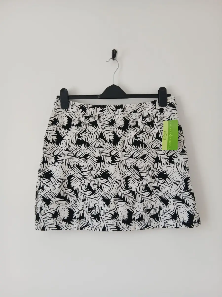 Golf Skort UK 14-16 Black White Palm Leaf Print BNWT Cotton Tennis Country Club Resort Holiday