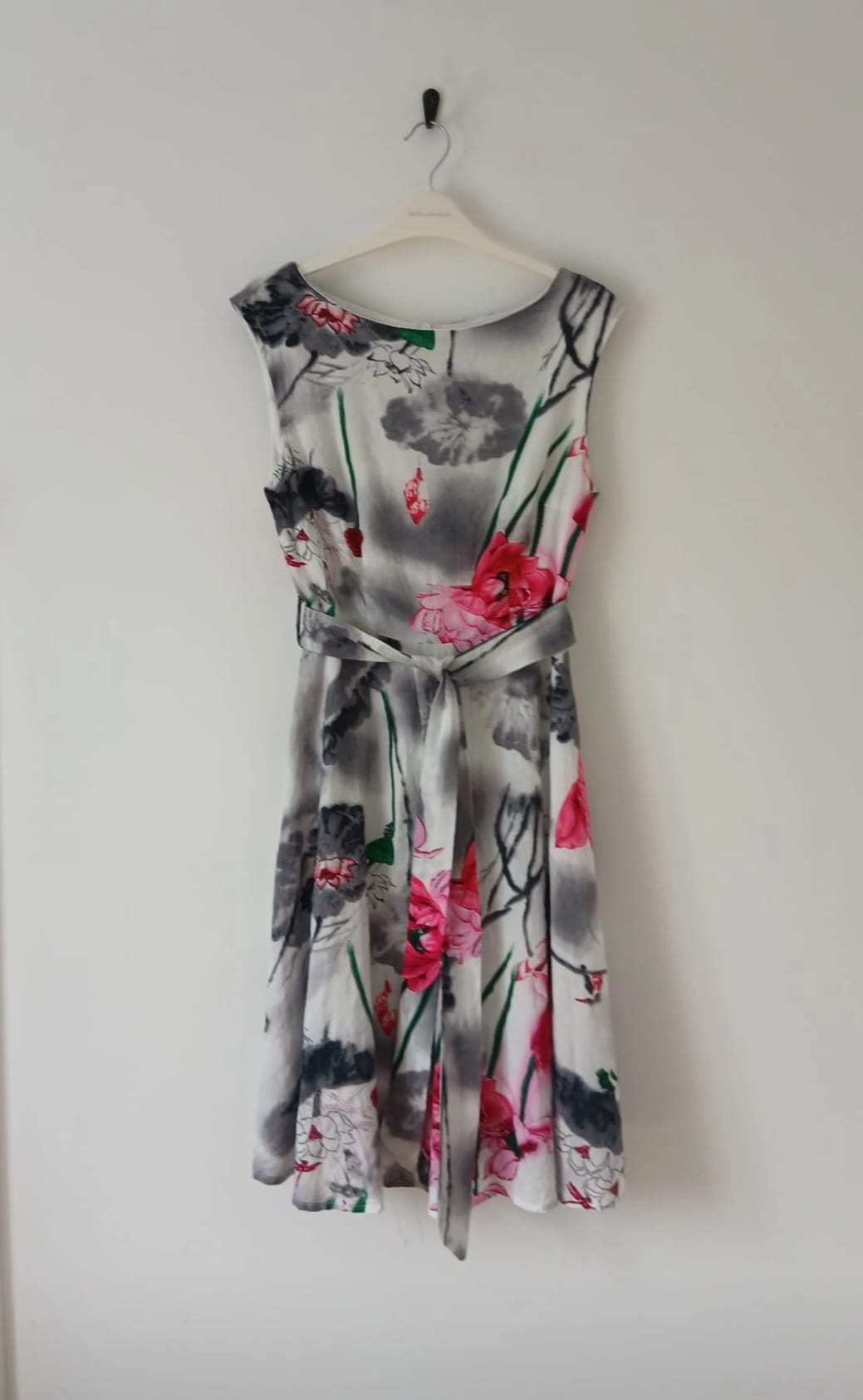 Solo Belted Floral Cotton Dress White Mix UK 10 Boho Cottagecore Wedding Cruise Resort Office Casual