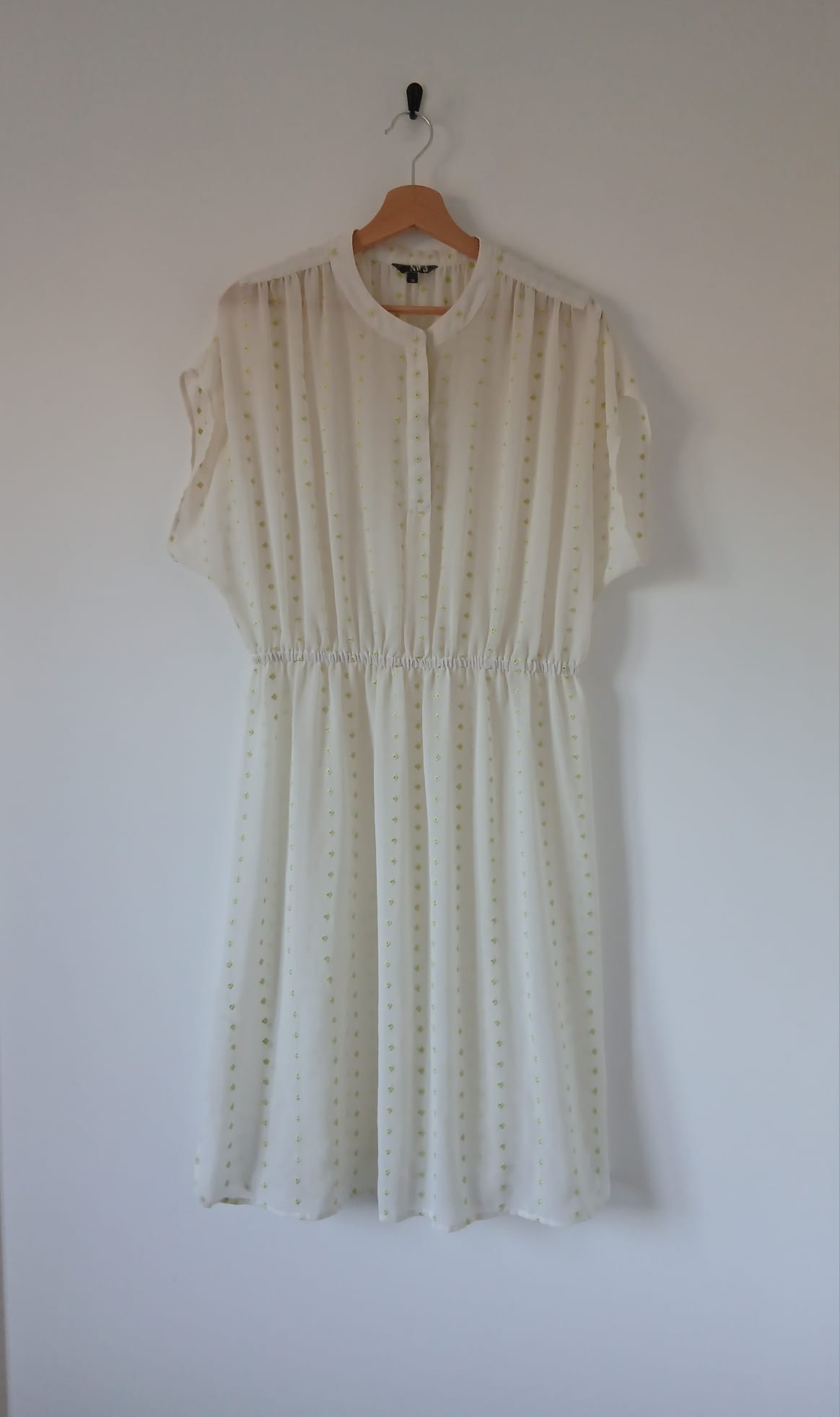 NW3 by Hobbs Sheer Embroidered Midi Summer Dress UK 12 Ivory Lime Green Beach Holiday Boho Prairie