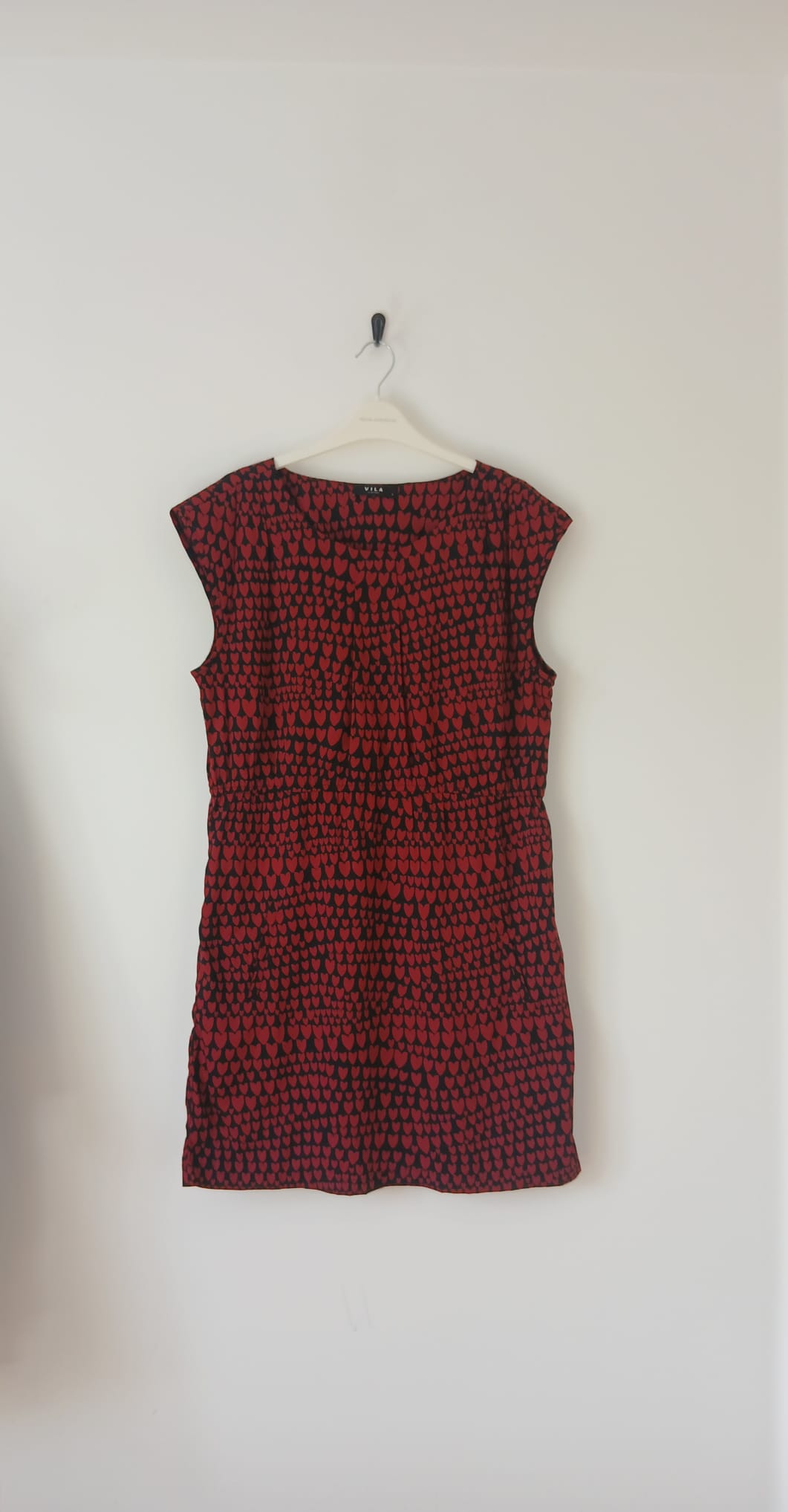 Novelty Print Dress Size L UK 12-14 Black Red Shift Cap Sleeve Date Night Holiday Sundress Boho