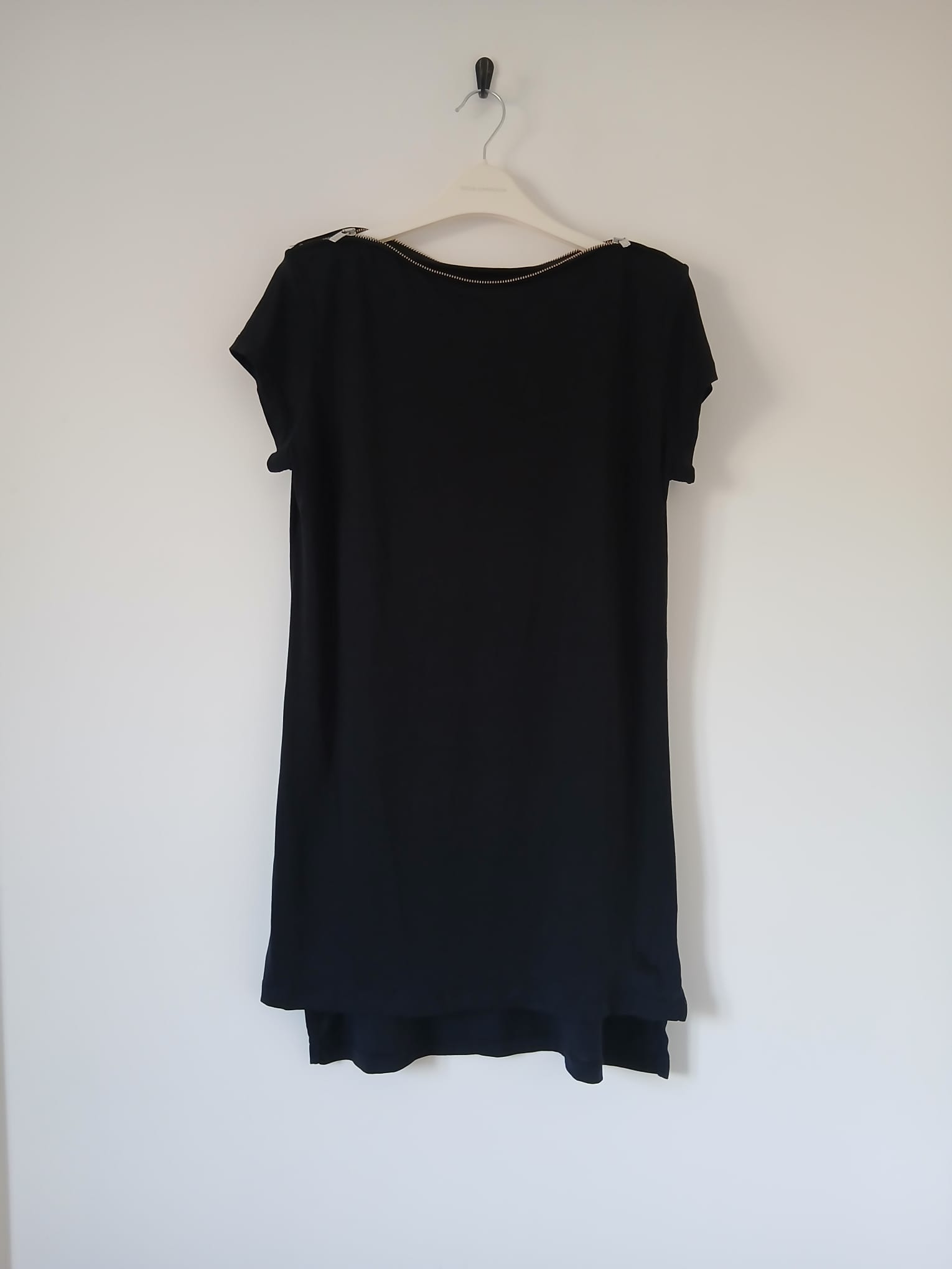 Dr Martens Black Longline Top Zip Shoulder Detail Tencel Blend UK 8 Size S Gothic Grunge Rock Punk