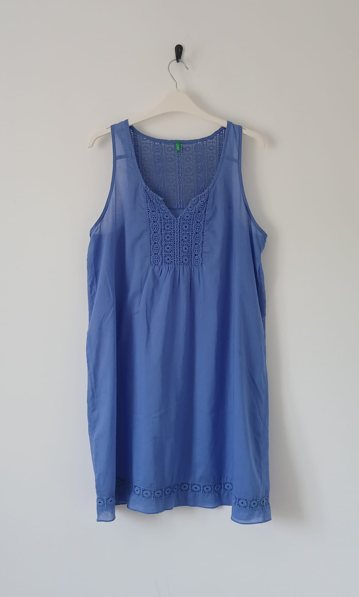 Blue Crochet Lace Cotton Shift Dress UK 12 Beach Holiday Boho Cottagecore Festival Cruise Resort