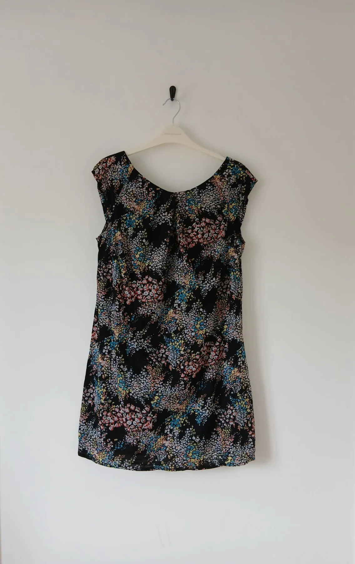 Warehouse Black Ditsy Floral Shift Dress UK 16 Cotton Summer Holiday Cruise Resort Boho Cottagecore