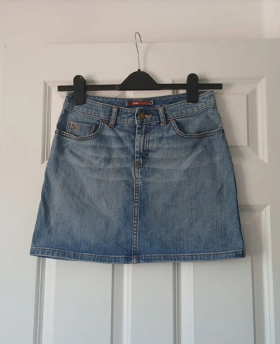 H&M Y2K Cotton Denim Mini Skirt UK 8 Mid Wash 90s Retro Whimsigoth Party Casual Cottagecore Boho