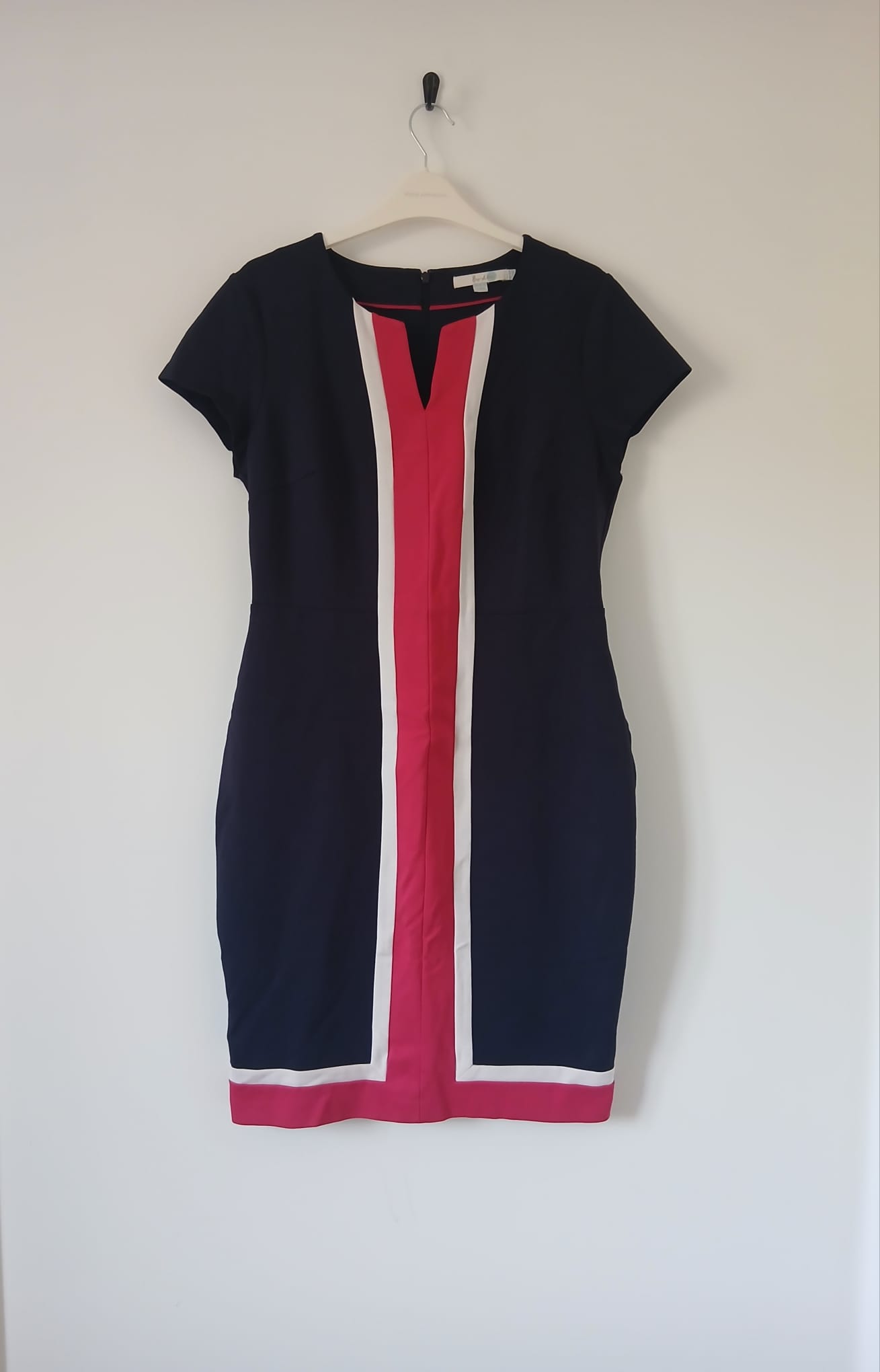 Boden Colour Block Ponte Shift Dress UK 14 Petite Navy Red White Bodycon Career Smart Casual Office