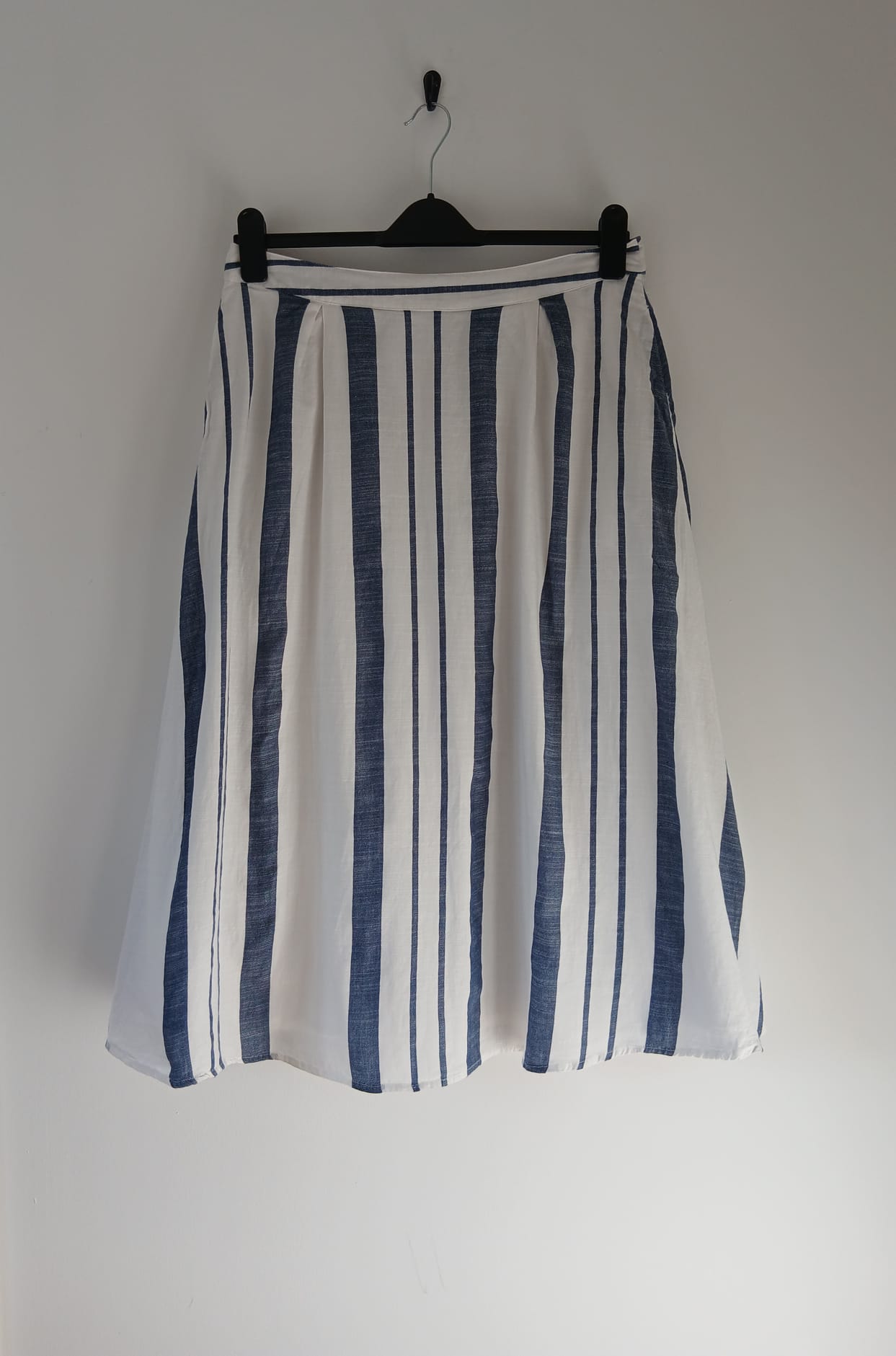 F&F Clothing Striped Cotton Midi Skirt UK 14 Navy White Lined Pockets Holiday Nautical Cottagecore