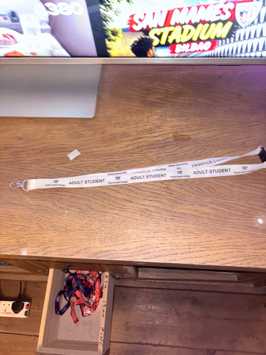 Tyne Coast College Adult Student Lanyard – White with Metal Clip & Safety Buckle