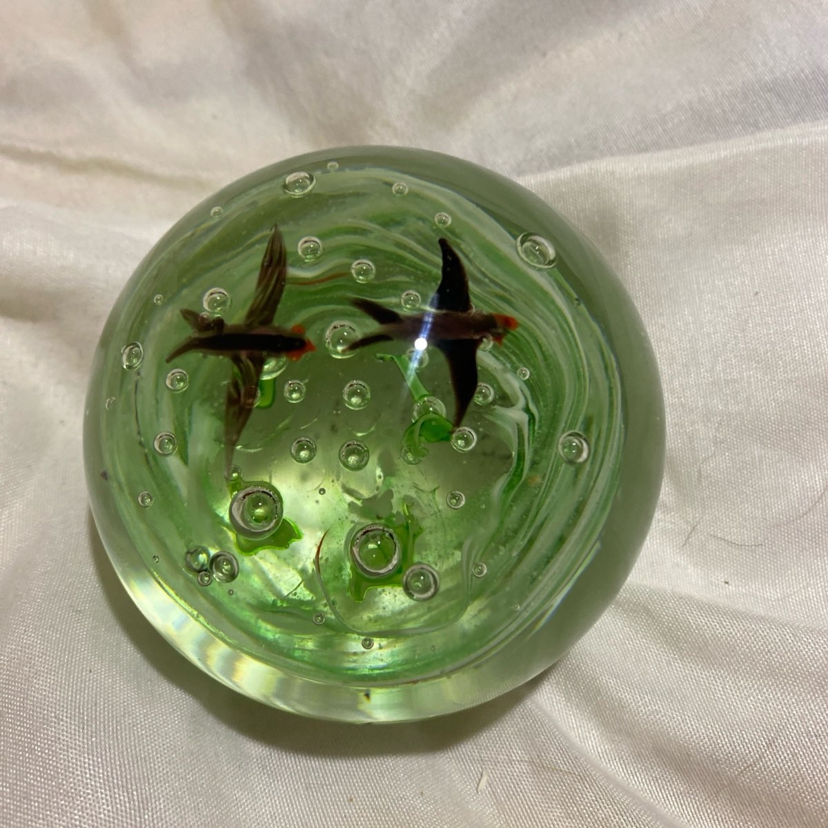 Green glass Chinese paperweight
