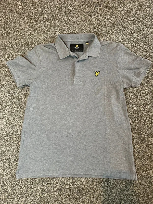 Lyle & Scott men’s grey marl pique polo shirt M mod classic everyday summer