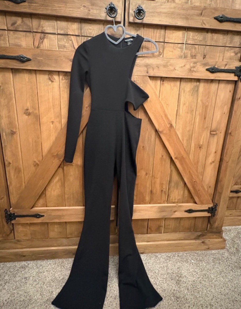 Pretty Little Thing Black Asymmetrical Jumpsuit - Size 6