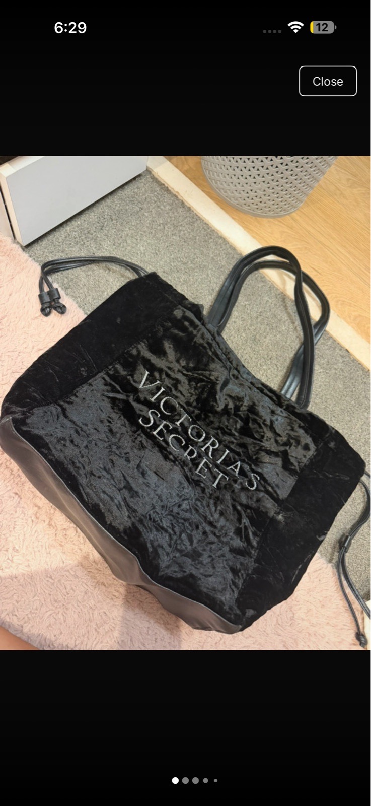 black victoria secret velvet tote bag