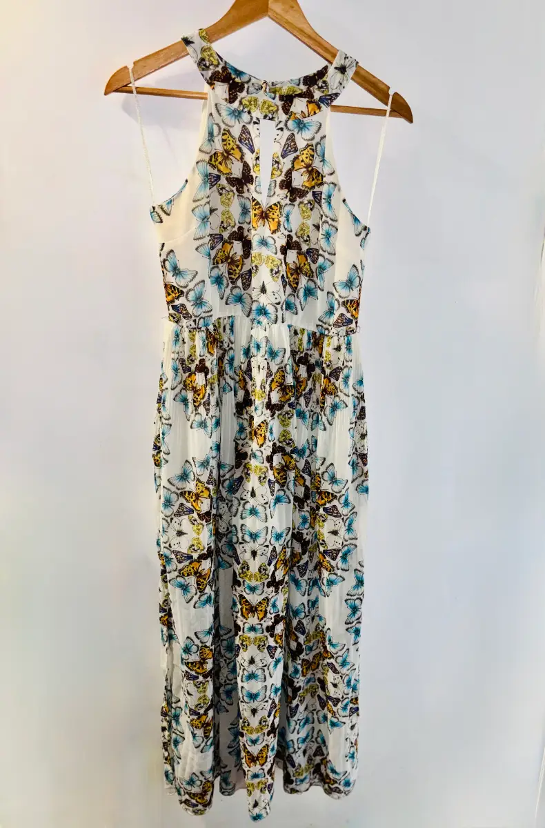 Oasis White Chiffon Halter Neck Pleated Butterfly Maxi Dress,Size - 8