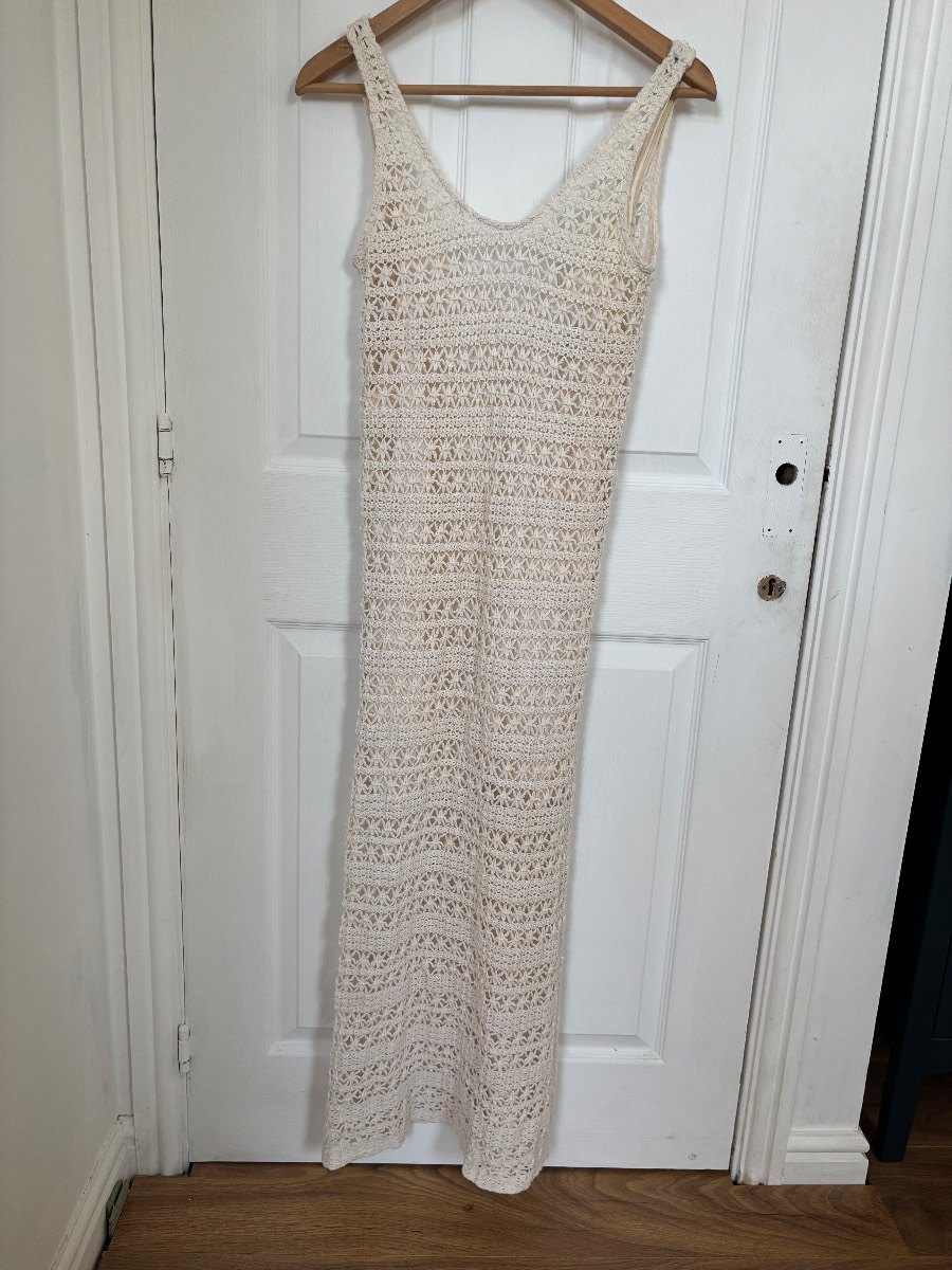 Zara Open Knit Crochet Maxi Dress Cream Boho Ibiza Holiday Cover Up M